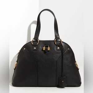 Yves Saint Laurent Classic Black Shoulder Bag with Gold Details